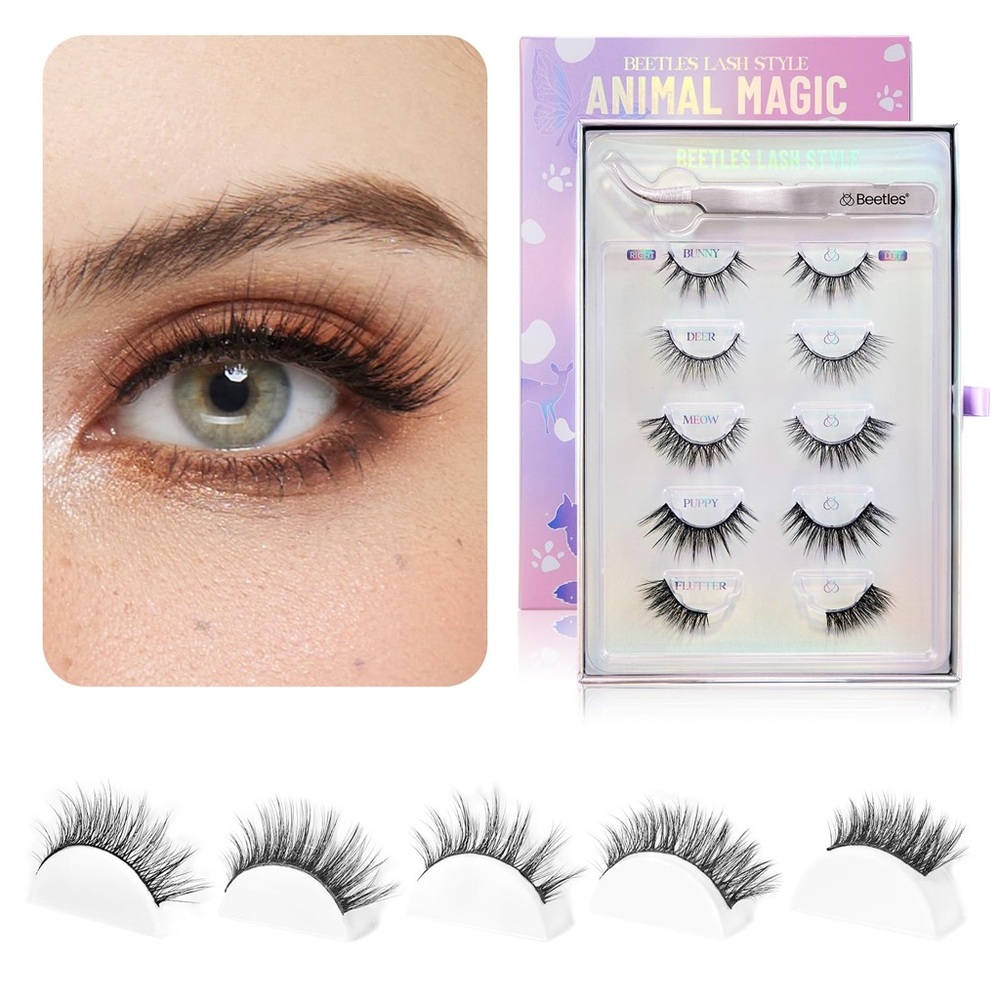 Easy False Eyelashes Animal Magic 5 pairs of Mixed Super Natural with tweezers